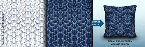 Abstract . Sashiko seamless pattern. line indigo and white background. design for pillow, print, fashion, clothing, fabric, gift wrap. mockup template pillow seamless pattern. Vector.