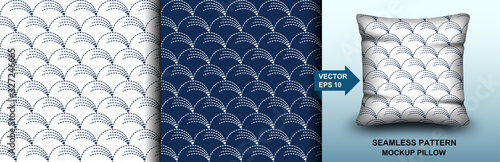 Abstract . Sashiko seamless pattern. line indigo and white background. design for pillow, print, fashion, clothing, fabric, gift wrap. mockup template pillow seamless pattern. Vector.