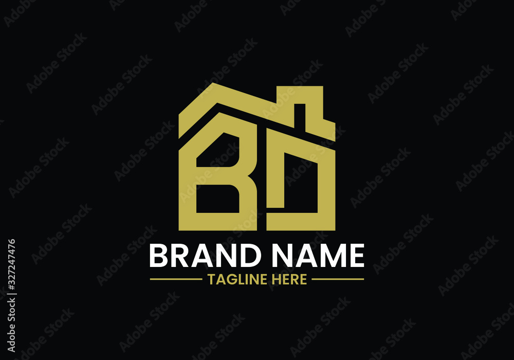 Obraz premium Initial Letter B and D with the roof. Real estate logo design concept.
