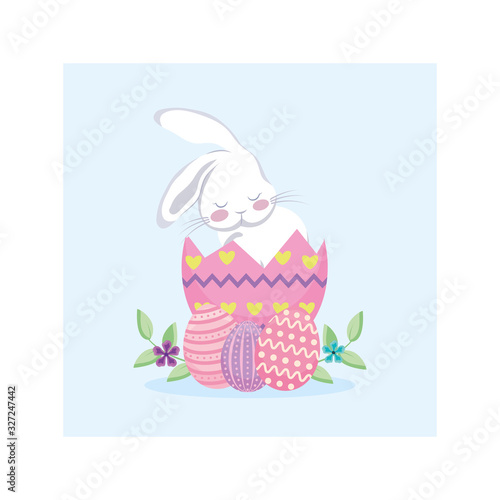card greeting with rabbit and easter eggs