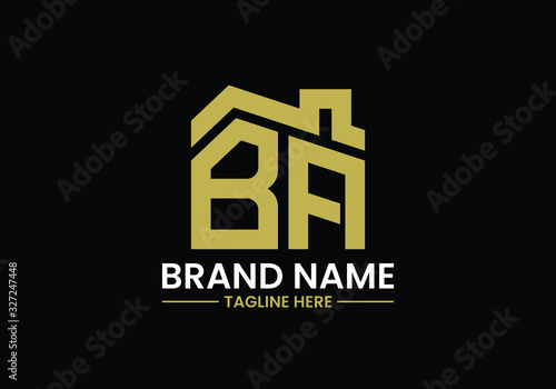 Initial Letter B and A with the roof. Real estate logo design concept.
