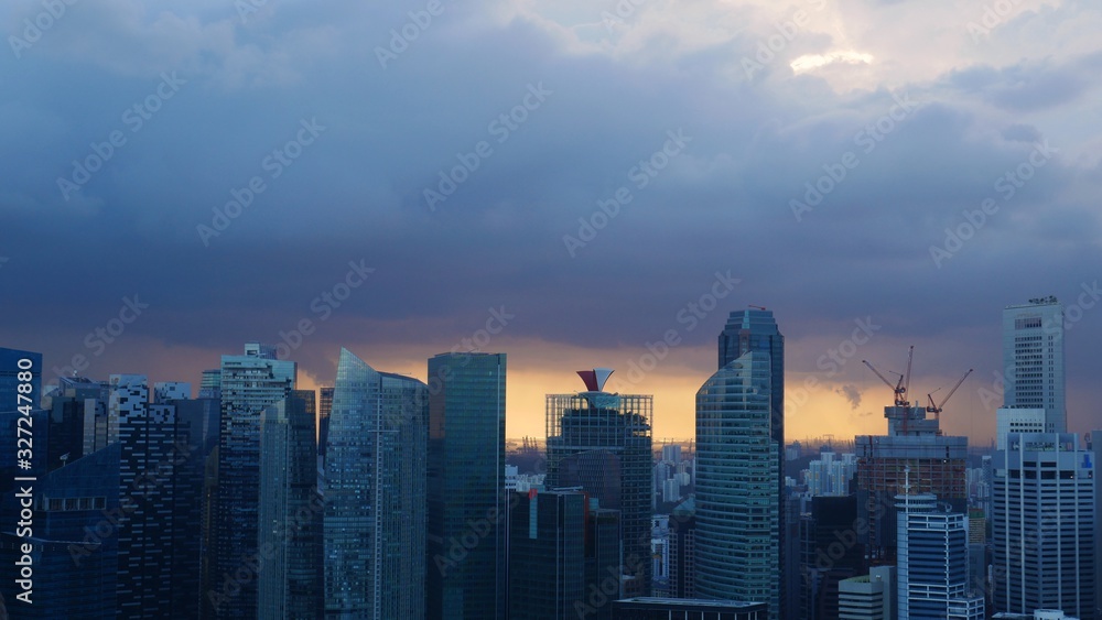 Singapore, Singapore - February 14 2020: View from the Marina Bay Sand on the Financial District