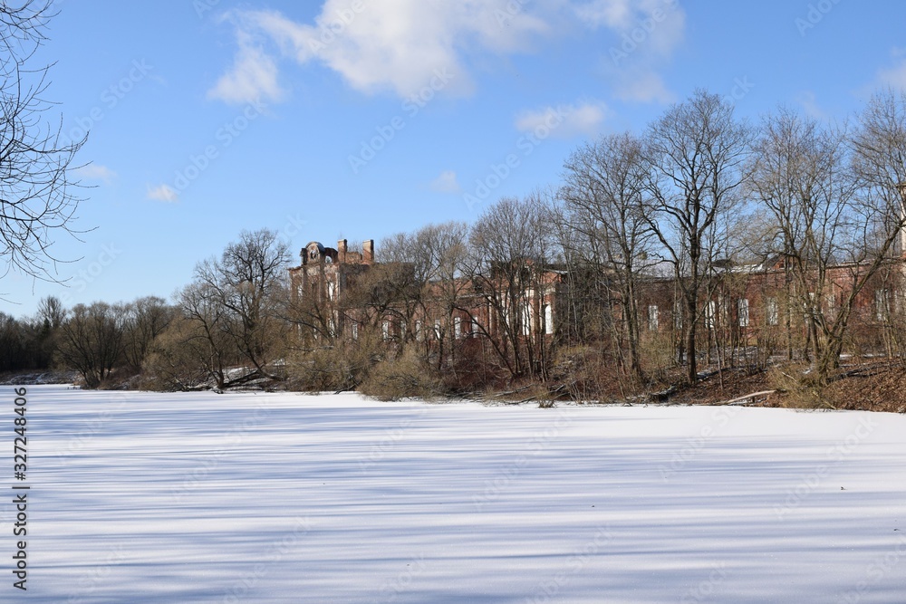Fototapeta premium winter landscape with road and trees