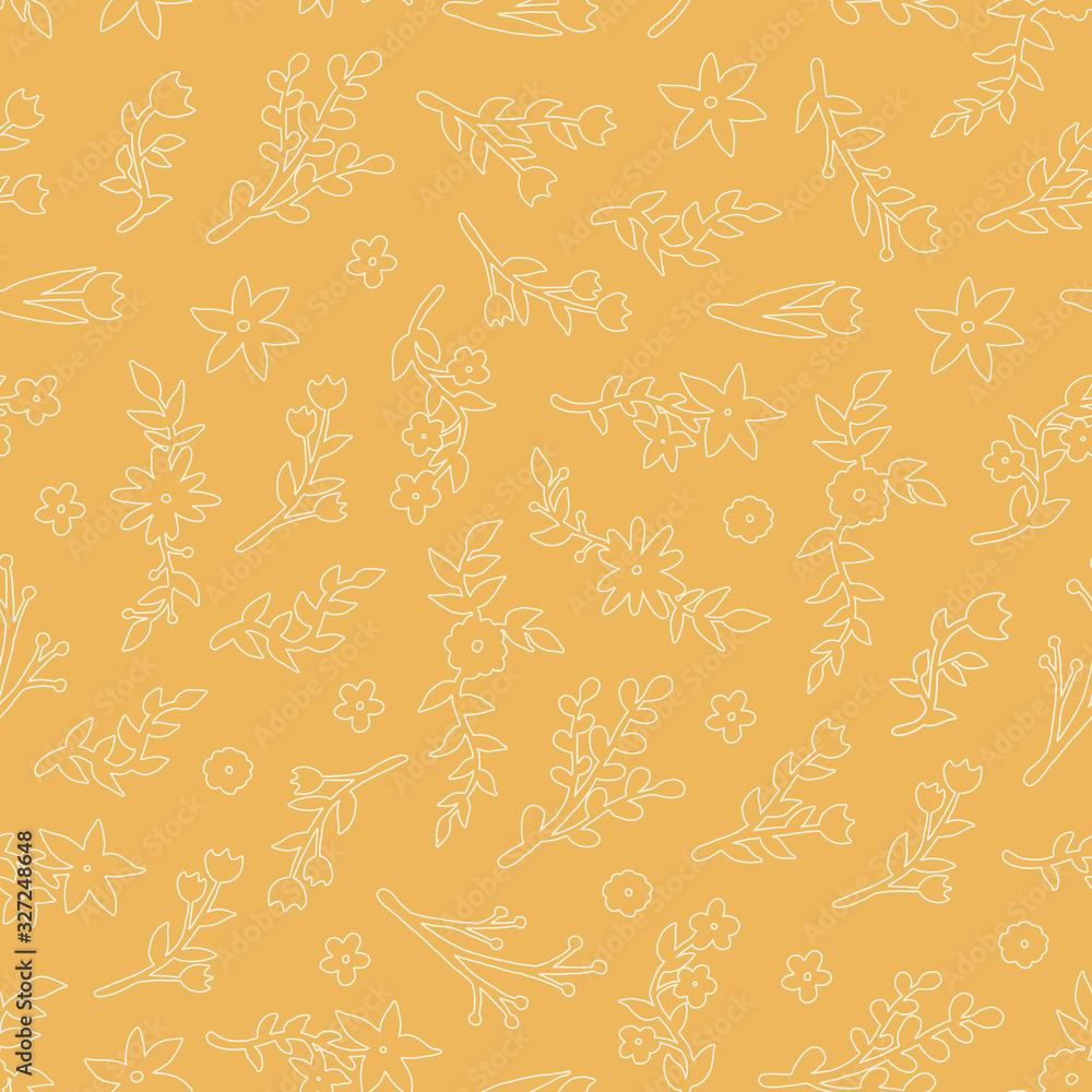 Fototapeta premium Set of flat flower icons in silhouette isolated on white. Simple retro designs in black and white. Seamless background pattern for gift wrapping paper, textiles, wallpaper.