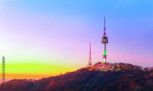 Photography Sunset of Seoul City Skyline and Seoul Tower