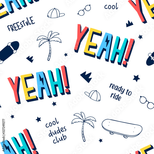 Hand drawn words and illustration pattern seamless vector.