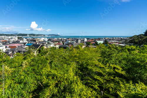 View of Kamakura bay from Hase-dera temple in a bright summer day, Japan