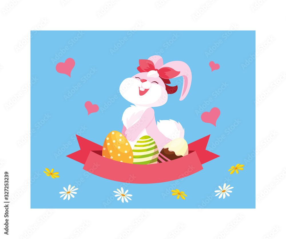 Obraz premium easter rabbit with eggs, greeting card