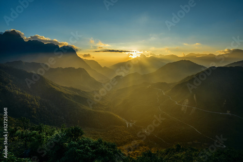 Aerial view of O Quy Ho pass from Sapa, Lao Cai to Lai Chau, Vietnam. O Quy H...