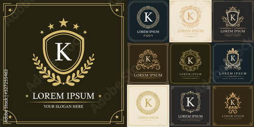 Set of luxury logo template, Initial letter type K, vector illustration