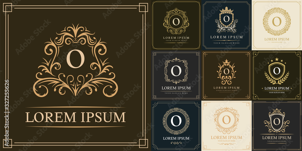 Set of luxury logo template, Initial letter type O, vector illustration