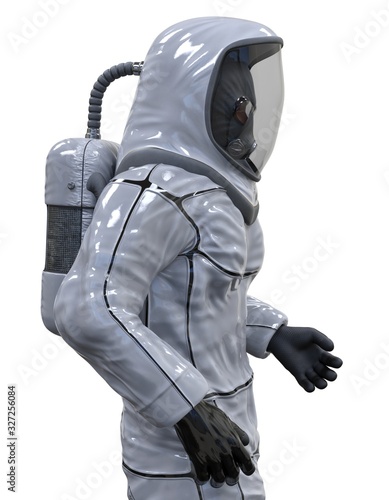 Man in a biohazard suit isolated on white 3d illustration