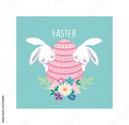 card greeting with rabbits and easter egg
