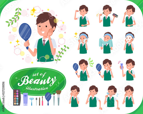 flat type school boy green vest summer_beauty
