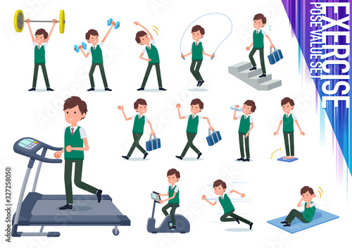 flat type school boy green vest summer_exercise