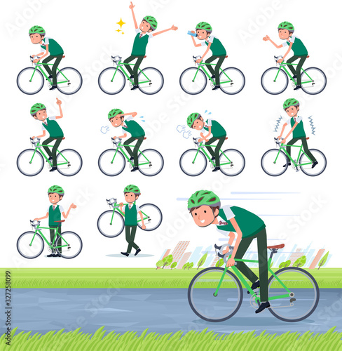 flat type school boy green vest summer_road bike