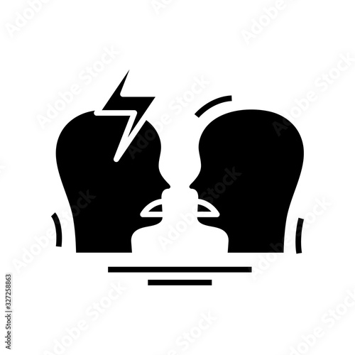 Conflict situation black icon, concept illustration, vector flat symbol, glyph sign.