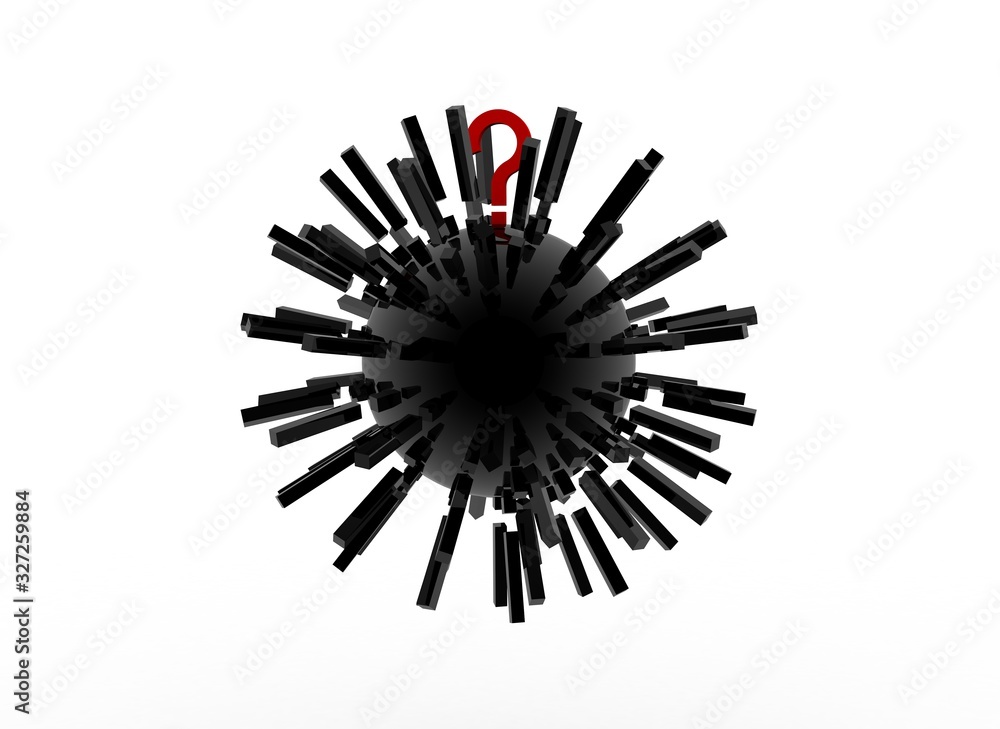 Obraz premium Viral cells and question marks to study problems in viruses