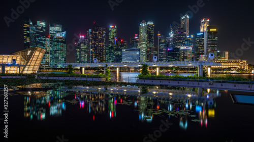 Photography Singapore skyline at dusk with reflection on the pond