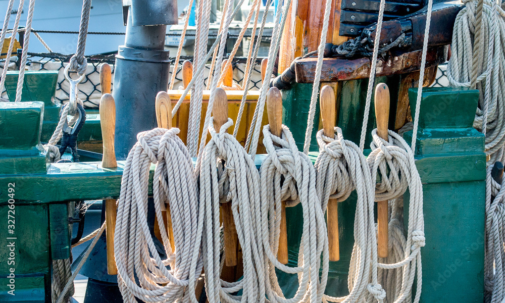 Tied ropes on a tall ship
