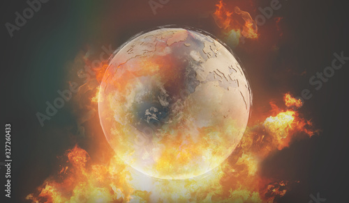 Fototapeta Naklejka Na Ścianę i Meble -  world globe with fire and flames.elements of this image furnished by NASA