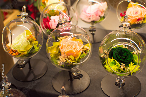Close up of flower in glass container