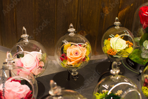 Close up of flower in glass container