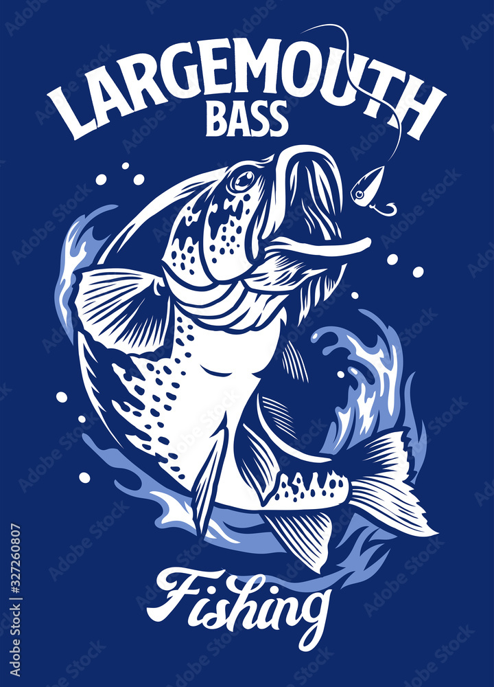 largemouth bass fish t-shirt design Stock Vector
