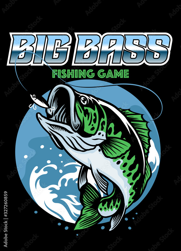 shirt design of catching big bass fish