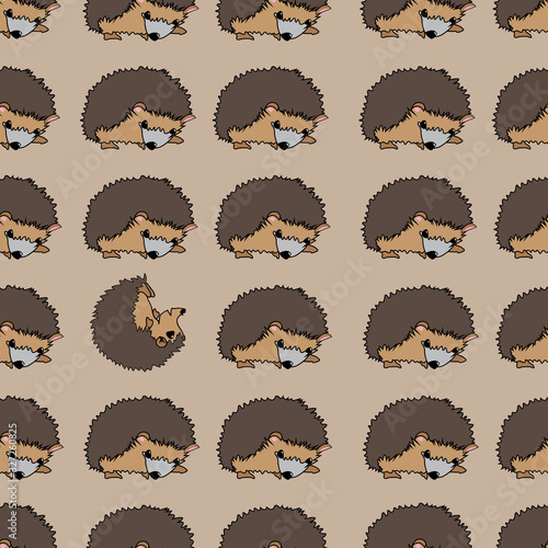Misbehaving Hedgehog one rollling in the middlle of a grid of well behaving animals seamless vector pattern surface design