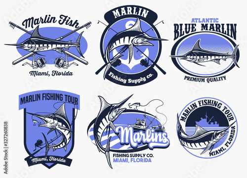 set of marlin fishing badge