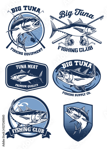 set of tuna fishing badge design