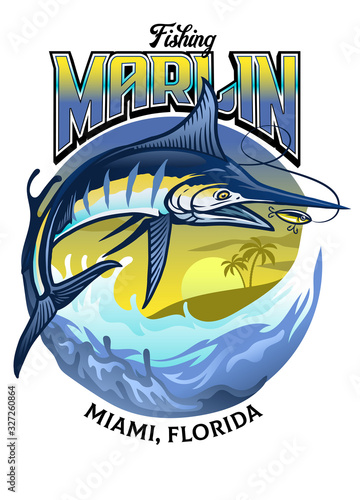 shirt design of fishing the marlin fish