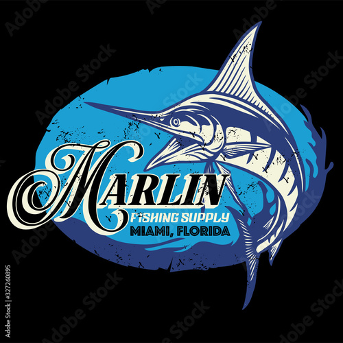 vintage shirt design of marlin fish with grunge texture