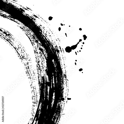Brush stroke in the form of a circle. Drawing created in ink sketch handmade technique.