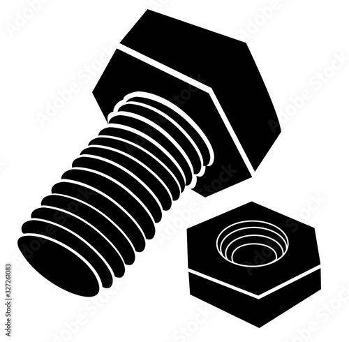 screw bolt with nut silhouette icon vector
