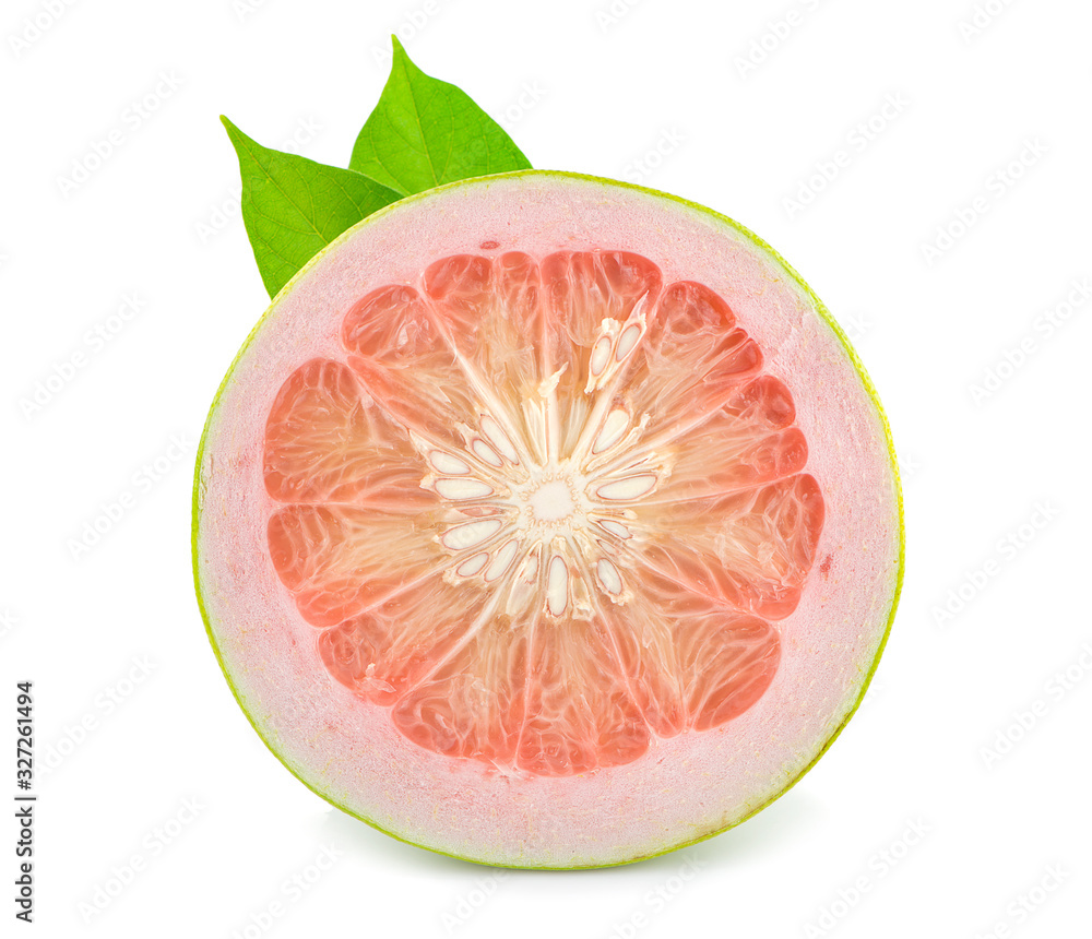 Pomelo citrus fruit with leaves an isolated on white background. Clipping path Pomelo citrus fruit with leaves an isolated on white background. Clipping path