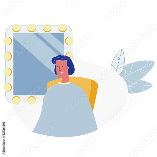 Woman Visiting Hairdressing Salon, Girl Sitting in Chair in front of Big Mirror in Barbershop Making Hairdo. Professional Beauty Club, Cartoon Flat Vector Illustration Cartoon Flat Vector Illustration