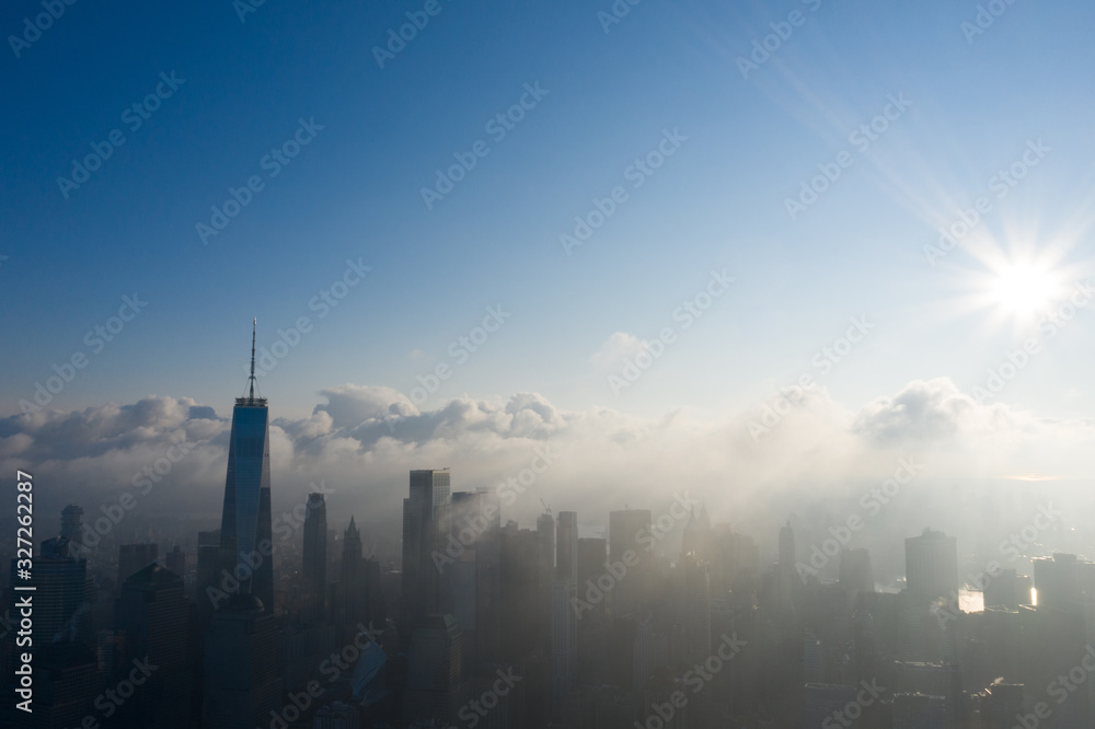 New York City Skyline in early morning, aerial photography 