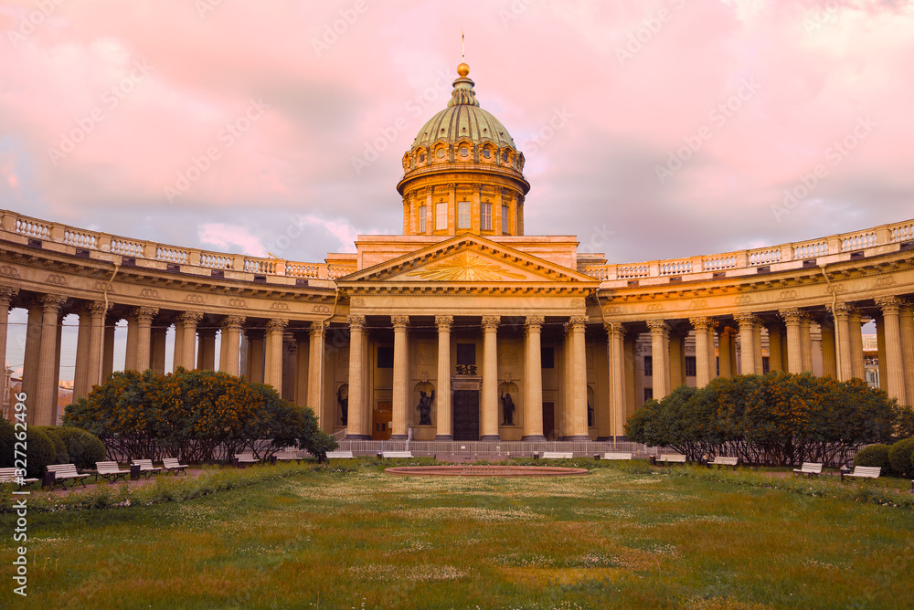 The central part of old Kazan Cathedral in the early June morning. Saint-Petersburg, Russia