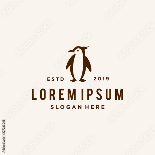 vintage Hipster penguin logo badge label vector illustration