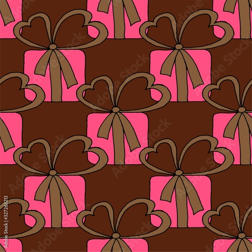 Valentine's day seamless pattern with hearts and gifts. Beautiful abstract pattern with Valentine's day seamless pattern for decorative design. Logo element for wedding illustration. Vintage design.
