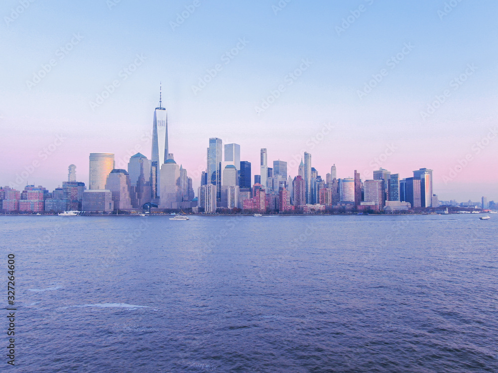 New York City Skyline from Jersey City in sunset, aerial photography