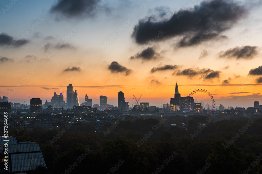 Sunrise over London city