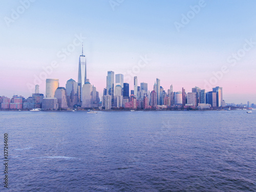 New York City Skyline from Jersey City in sunset  aerial photography