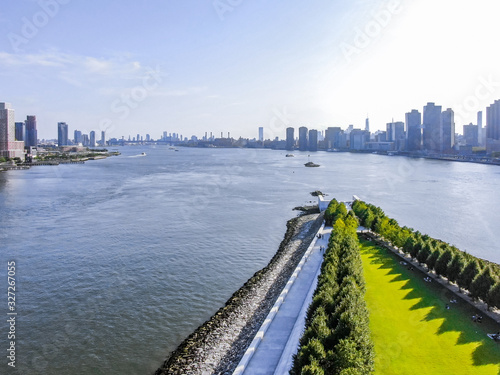 New York Four freedoms state park in sunny day, aerial photography