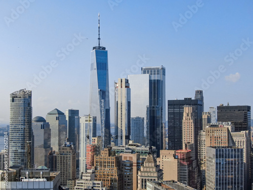 New York downtown skyline from battery park in sunny day, aerial photography © raoyang
