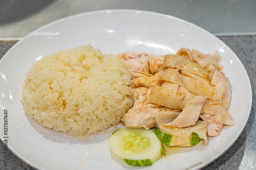 Asian Hainan styled chopped chicken rice in Singapore restaurant