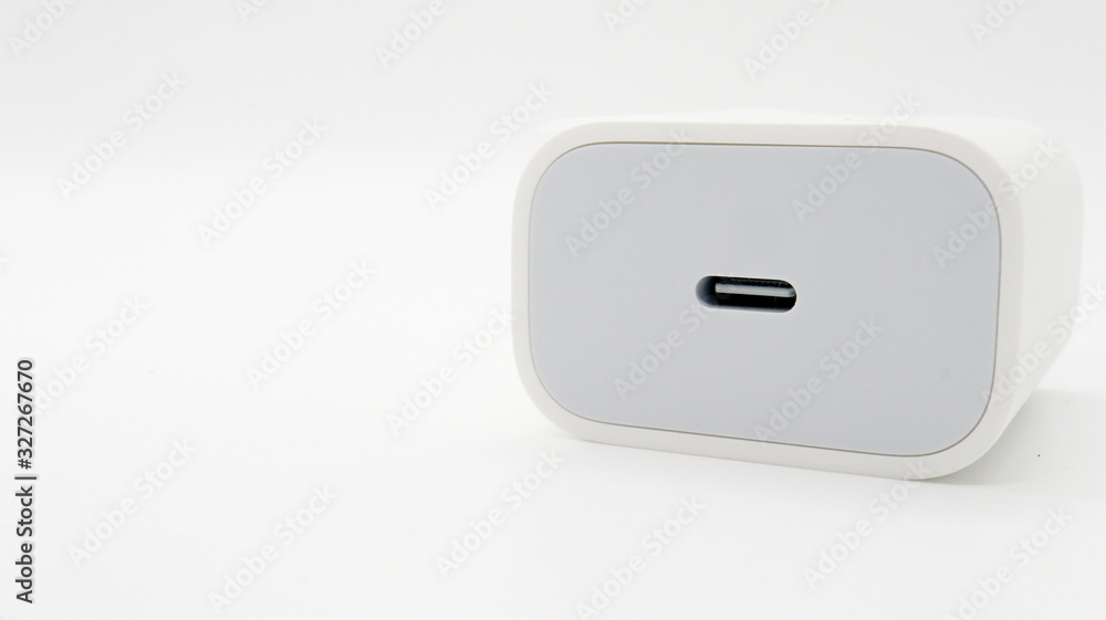 Close up the USB-C connect plug on White Background Close up the USB-C connect plug on White Background