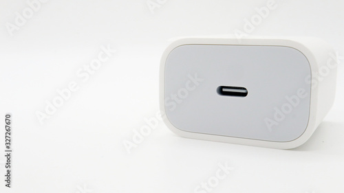 Close up the USB-C connect plug on White Background